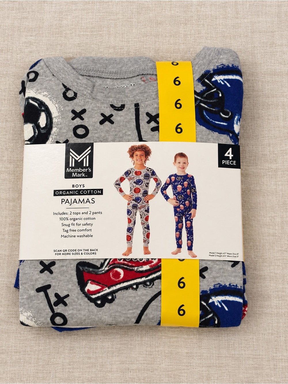 Member’s Mark Boys Size 6 Organic Cotton 4 Piece Pajama Set NWT